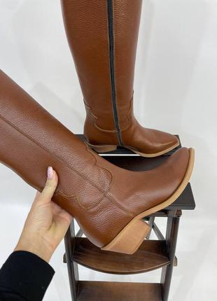 Ексклюзивні чоботи козаки натуральна італійська шкіра коричневі6 фото
