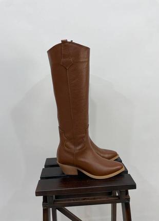 Ексклюзивні чоботи козаки натуральна італійська шкіра коричневі8 фото