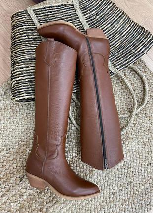 Ексклюзивні чоботи козаки натуральна італійська шкіра коричневі5 фото