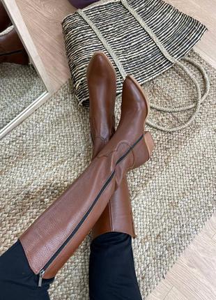 Ексклюзивні чоботи козаки натуральна італійська шкіра коричневі2 фото