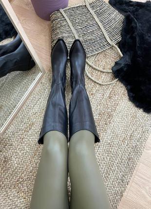 Ексклюзивні чоботи козаки натуральна італійська шкіра чорні5 фото