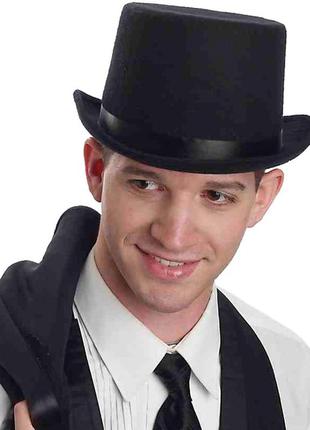 Шляпа цилиндр черная маскарадная атласная джентльмен фокусник + подарок
