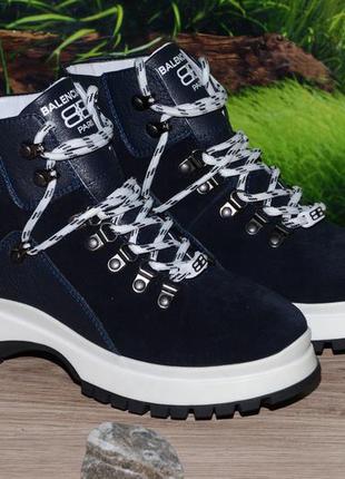 Ботинки зимние кожаные (замша) на меху а29 синие размер  371 фото
