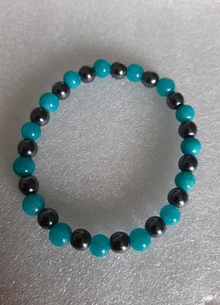 Браслет аквамарин с гематитом , натуральные камни