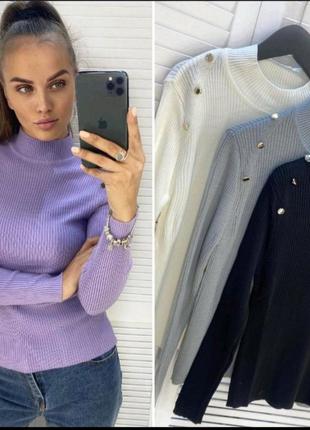 Женский модный фиолетовый гольф-стойка с пуговками турция