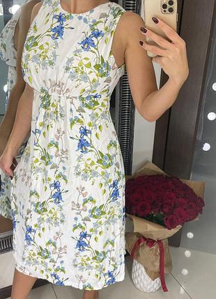 👗потрясающее белое платье миди в цветок zara/белое натуральное закрытое платье с узором цветов👗