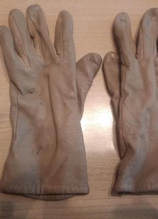 Перчатки бежевые, кожа