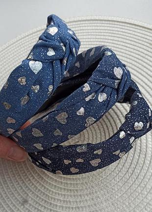 Обруч джинсовий чалма з вузликом ободок