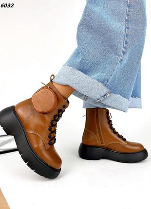 Ботинки с сумочкой, коричневый, натуральная кожа, деми/зима7 фото