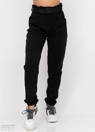 Теплі чорні штани на флісі з високою посадкою