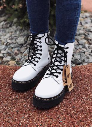 ❄️dr.martens jadon white black fur zip❄️женские зимние белые ботинки доктор мартинс с мехом, жіночі зимові ботинки мартінси жадон9 фото