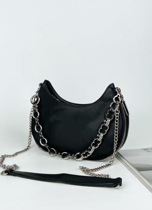 Женская кожаная сумка на через плечо чёрная клатч жіноча шкіряна сумка клатч чорна