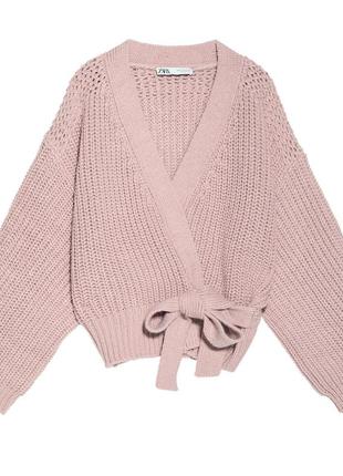 Укороченный вязаный кардиган с поясом 🔥zara🔥 кофта пуловер свитер кардиган на запах7 фото