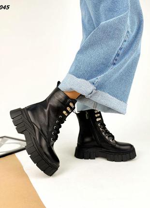 Осенние черные ботинки на шнуровке,  зимние черные ботинки на шнуровке 20225 фото
