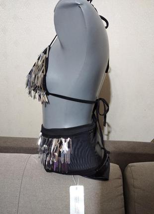 Секси бикини с высокой посадкой  металл пайетка/ сетка flirtz, s/m3 фото