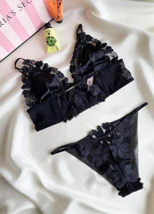 Чёрный комплект victoria’s secret luxe lingerie оригинал бралет трусики виктория сикрет