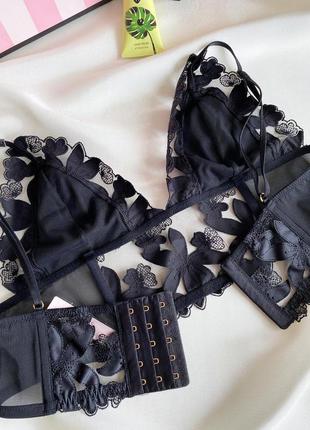 Чёрный комплект victoria’s secret luxe lingerie оригинал бралет трусики виктория сикрет4 фото