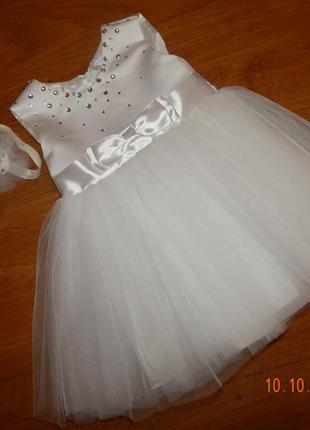 Шикарное очень пышное платье с короной снежинка1 фото