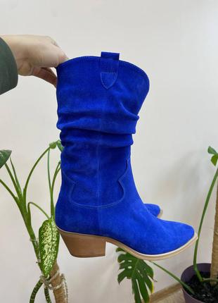 Ексклюзивні чоботи козаки натуральна італійська замша сині електрик
