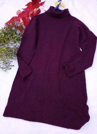 Батал!теплое трикотажное платье цвета марсала с высокой горловиной,56-60разм.3 фото