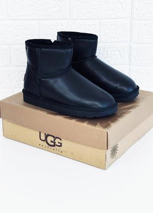 Ugg mini leather black чоловічі шкіряні міні уггі уггі чоловічі шкіряні