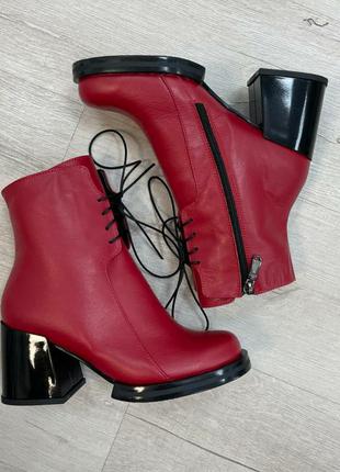 Дизайнерські червоні шкіряні ботильйони korsa осінь зима