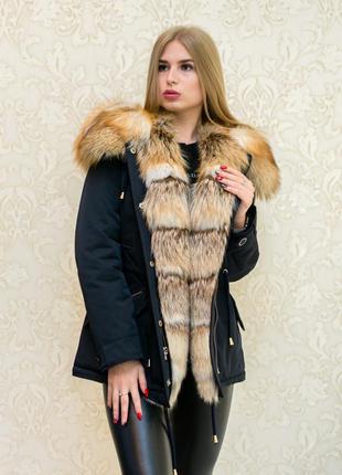 Парка-куртка тёплая на зиму из натурального меха лисы1 фото