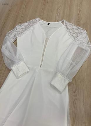 Белое нарядное платье с кружевом2 фото