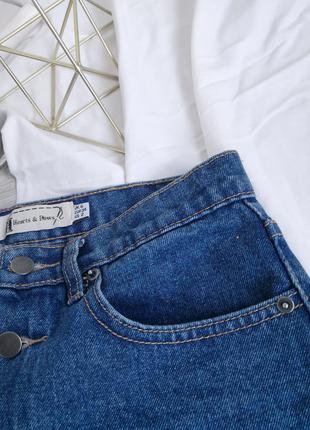 Синяя плотная джинсовая юбка трапеция на болтах6 фото