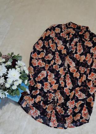Шёлковая свободная рубашка в цветы принт v-образный вырез длинный рукав rdalaman р.10/121 фото