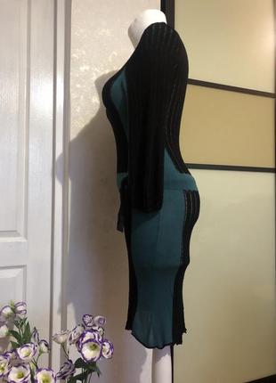 Брендовое вязаное черное и морской волны платье платье на спущенной талии4 фото