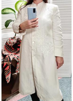 Білий кардиган-пальто на гудзиках льон monsoon з вишивкою2 фото
