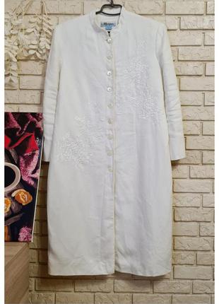 Білий кардиган-пальто на гудзиках льон monsoon з вишивкою5 фото