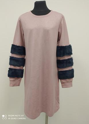 Стильное платье с меховыми вставками на девочек 8-12 лет!