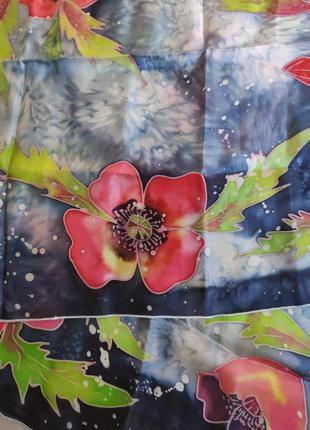 Эксклюзивный шарф натуральный шёлк батик маки3 фото