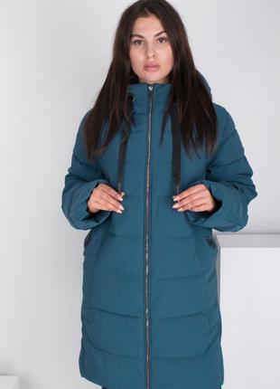 Стильная синяя голубая зимняя куртка пальто плащ удлиненная большой размер батал оверсайз2 фото