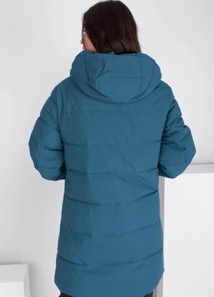 Стильная синяя голубая зимняя куртка пальто плащ удлиненная большой размер батал оверсайз3 фото