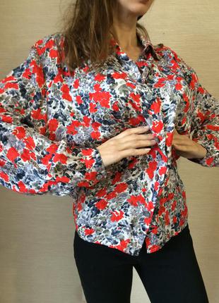 Женская блузка  натуральный шёлк яркий цветочный  принт peter hahn4 фото