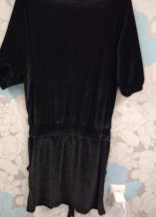 Черное велюровое платье с карманами, разм.44-46/s, пояс- кулиска2 фото