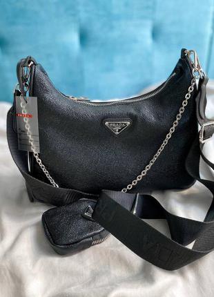 Жіноча чорна брендова сумка з ремінцем і ланцюжком жіноча чорна стильна сумка з ремінцем