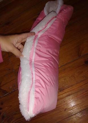 Конверт на выписку теплый для девочки одеяло с капюшоном розовый3 фото