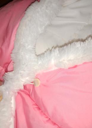 Конверт на выписку теплый для девочки одеяло с капюшоном розовый9 фото