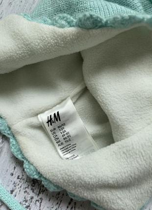 Крутая вязаная шапка на флисе с балабанами h&m 1-2года2 фото