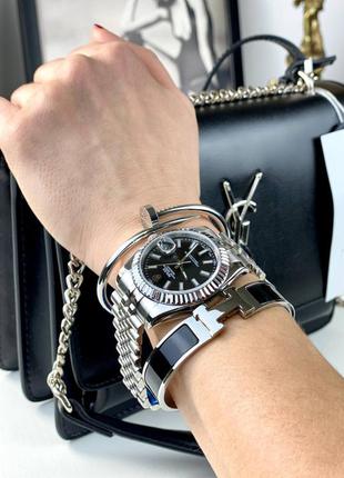 Часы наручные брендовые серебристые черные женские2 фото