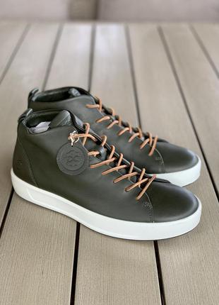 Чоловічі черевики ecco men's soft 8 high top- magnet 450964 зелені шкіра5 фото