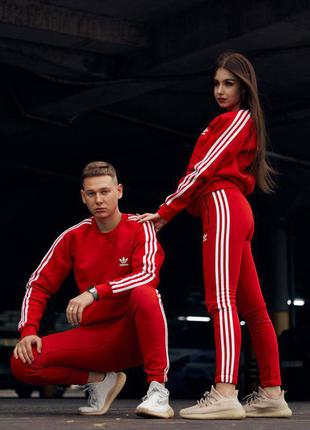 Женский спортивный костюм adidas красного цвета, комплект парный зимний на флисе3 фото