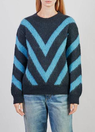 Светр черный мохеровый свитер с голубым графичным узором. sandro в полоску nuga5 фото