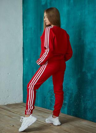 Женский спортивный костюм adidas зимний красный на флисе6 фото