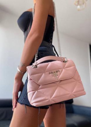 Брендовая розовая пастельная женская мини сумочка с цепями стильна жіноча рожева шикарна міні сумка6 фото