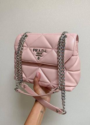 Брендовая розовая пастельная женская мини сумочка с цепями стильна жіноча рожева шикарна міні сумка2 фото